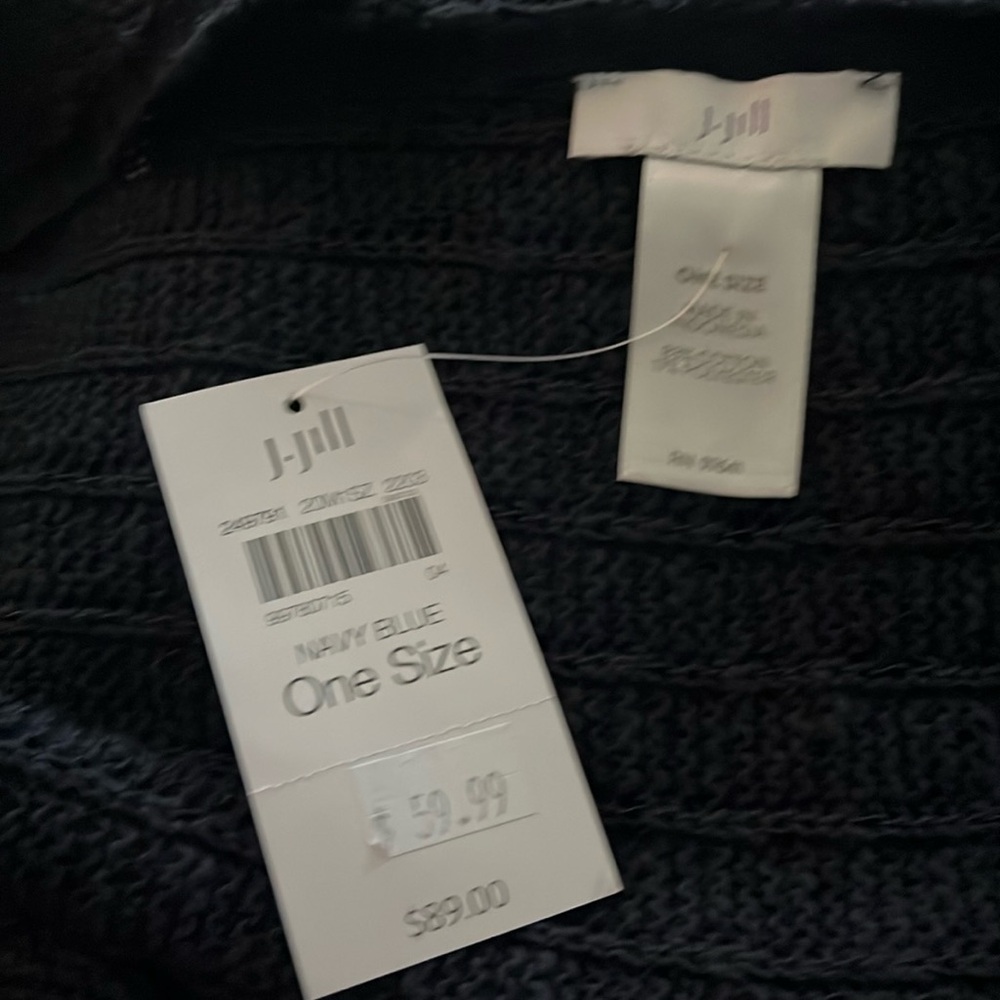 J. Jill NWT Summer knit kimono type wrap.  Navy Blue One Size.
